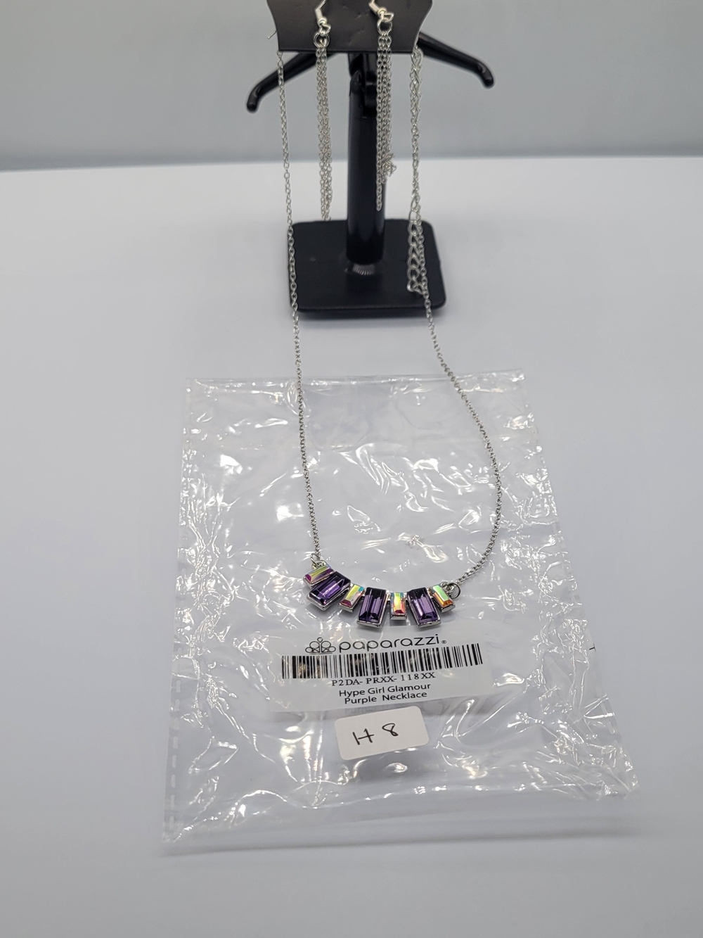paparazzi Purple Iridescent Bar Necklace on Silver Chain